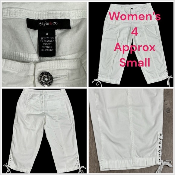 Women’s Style & Co. 4 Small Capri Skimmer Shorts Jeans White Twill Drawsring Hem - Picture 1 of 9